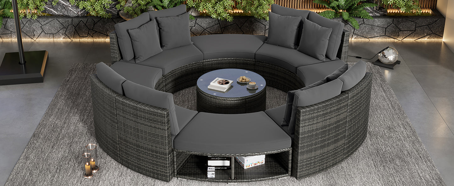 Serrano 9 Pc Outdoor Patio Circular Outdoor Sofa Set - Gray