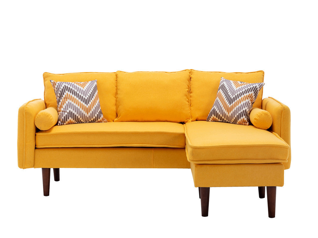 Mia Sectional Sofa Chaise with USB Charger & Pillows - Yellow