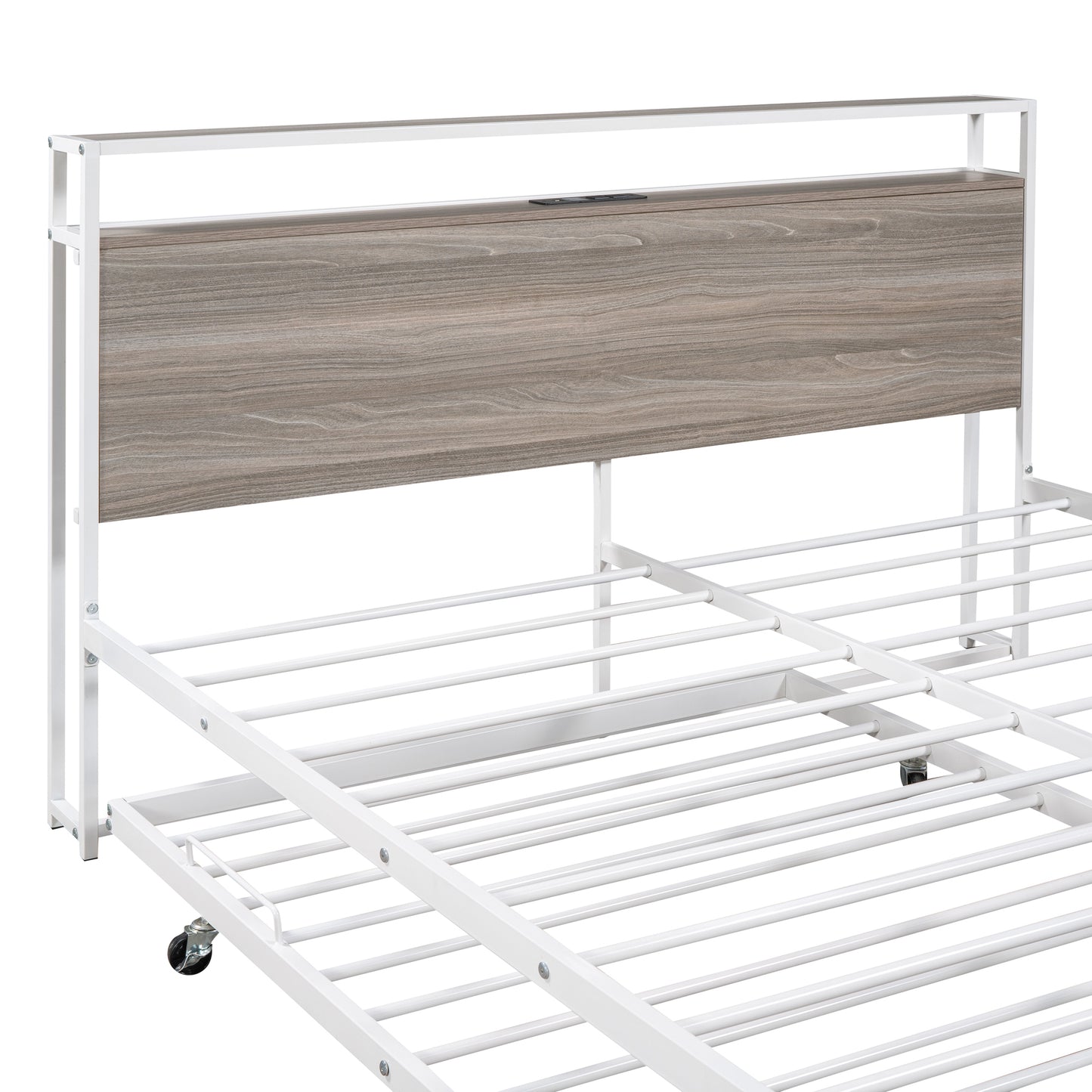 Draven Queen Size Metal Platform Bed Frame with Trundle - White