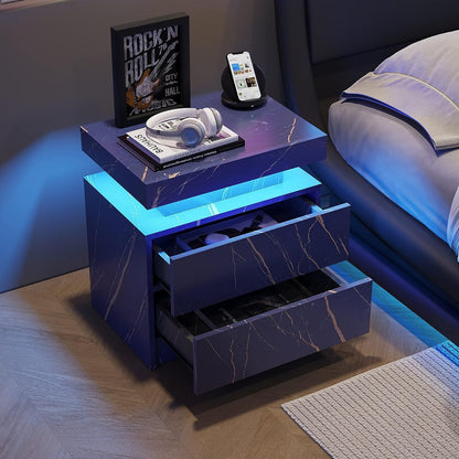 The Gate LED Nightstand with 2 Drawers - Blue+Gold