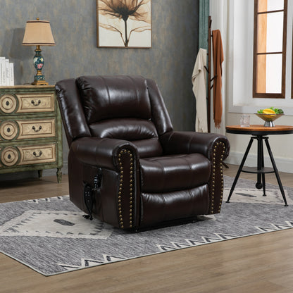 Zest Power Lift Faux Leather Recliner Chair Heat Massage Dual Motor - Brown