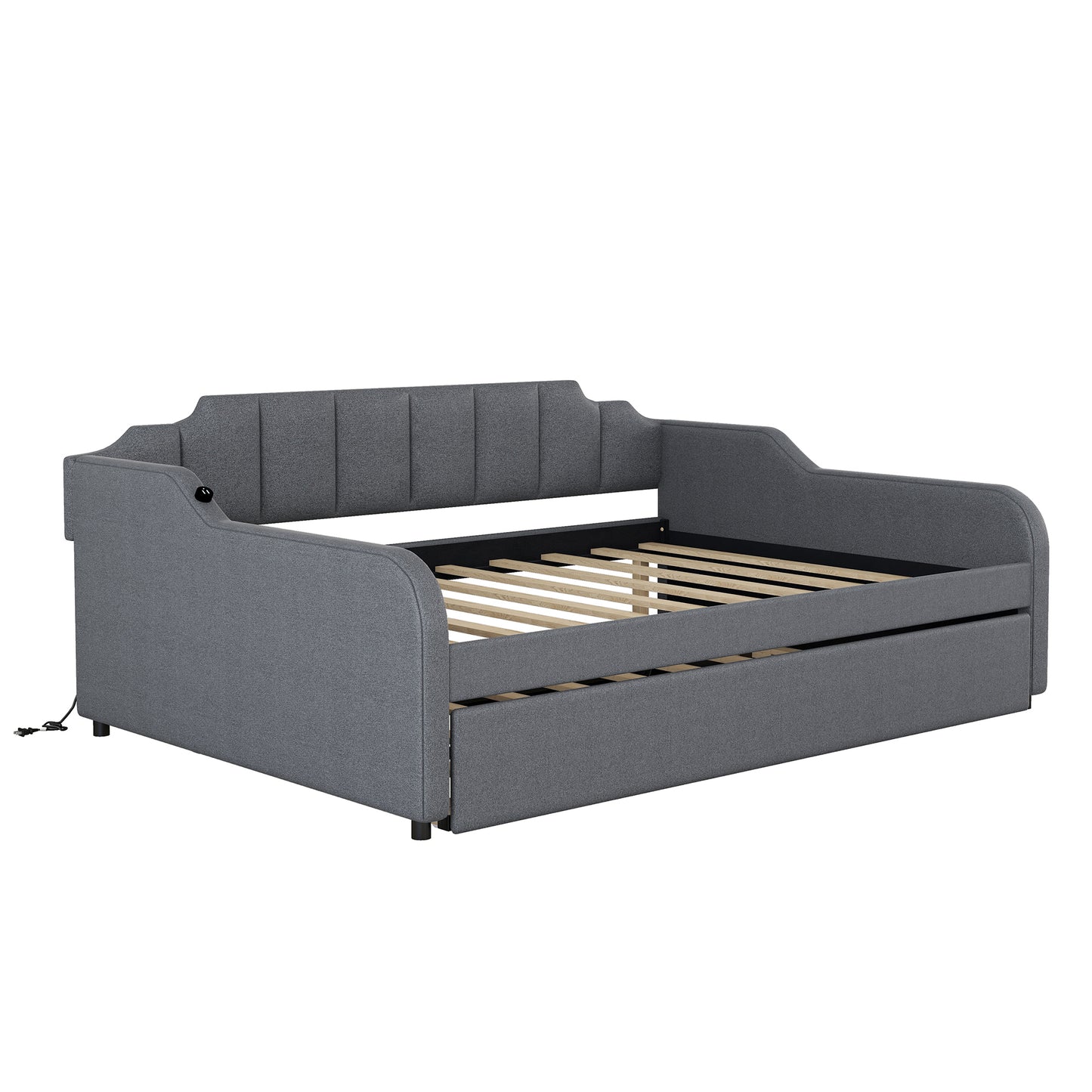 Clair Full Size Daybed with Trundle and USB Chargings - Gray