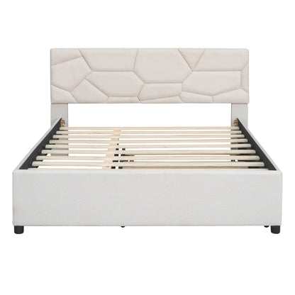 Brick Queen Size Upholstered Platform Bed with Twin Size Trundle - Beige