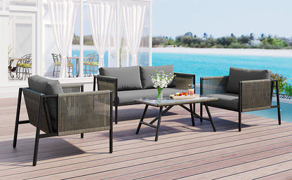 Felton 4 Pc Patio Rope Sofa Set - Gray