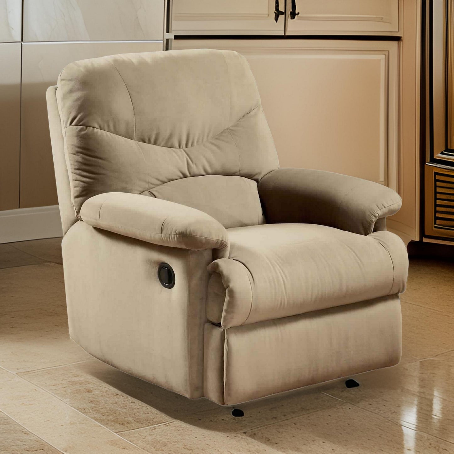 Vaughn Faux Leather Push Back Recliner Chair - Beige