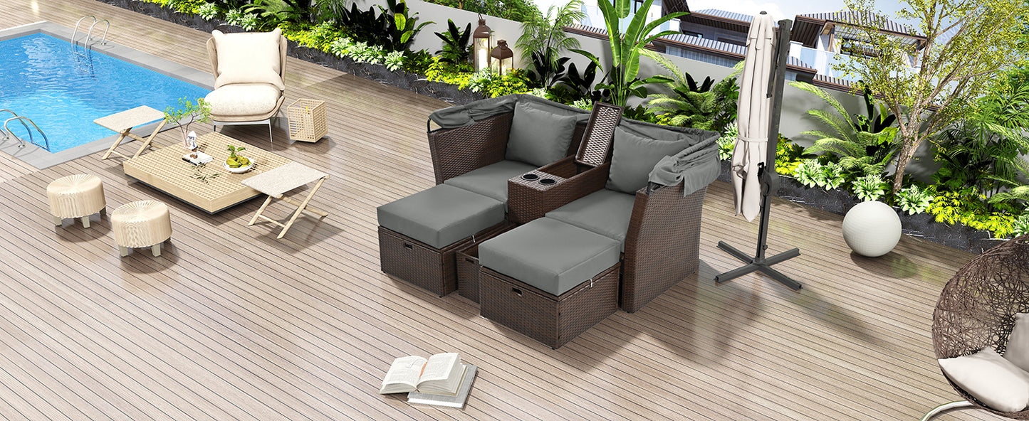 Ginson 2-Seater Outdoor Patio Daybed - Gray