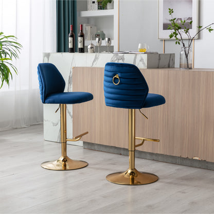 Comb Adjustable Counter Height Bar Stool - Navy Blue Set of 2