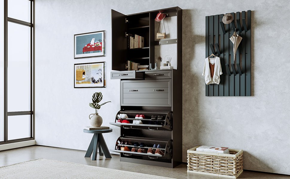 Macer Multi-functional Shoe Cabinet - Black