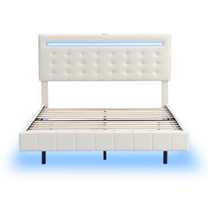 Marc Full Size Floating Bed Frame with LED - White