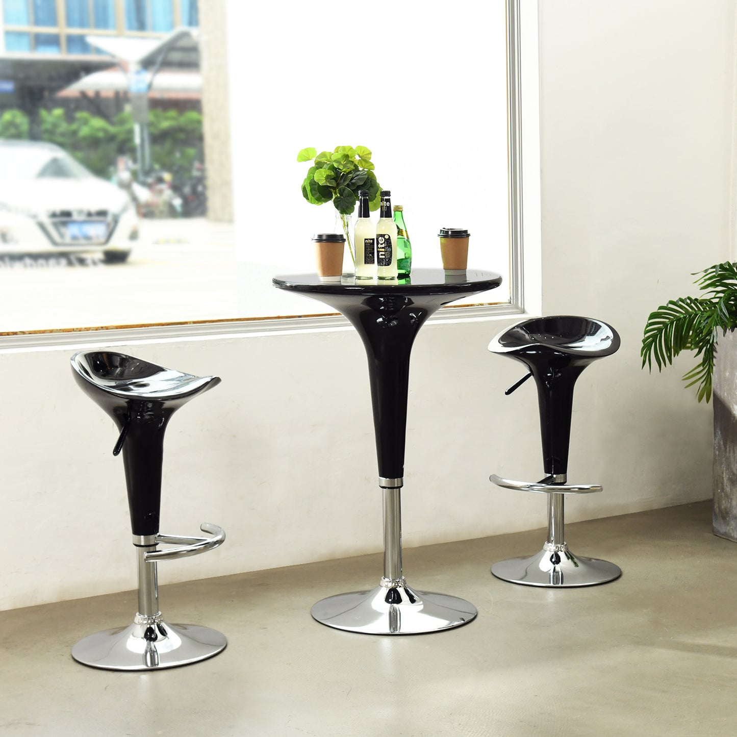 Space One Swivel Adjustable Height Bar Stools - Black Set of 2