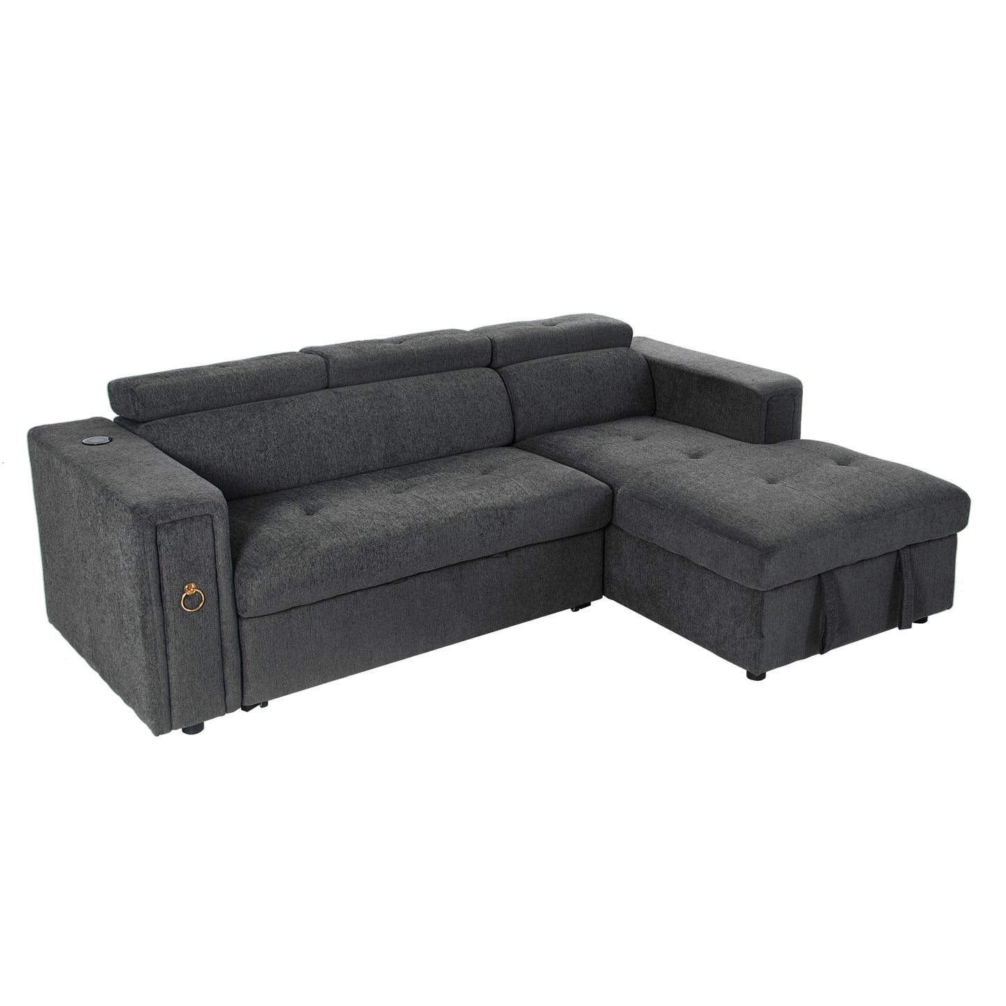 Tumic Pull-Out Sofa Bed L-Shape Sectional Sofa - Gray