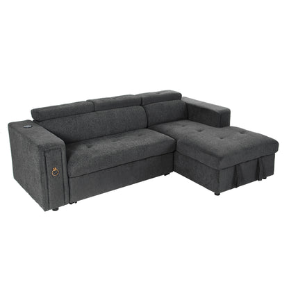 Tumic Pull-Out Sofa Bed L-Shape Sectional Sofa - Gray