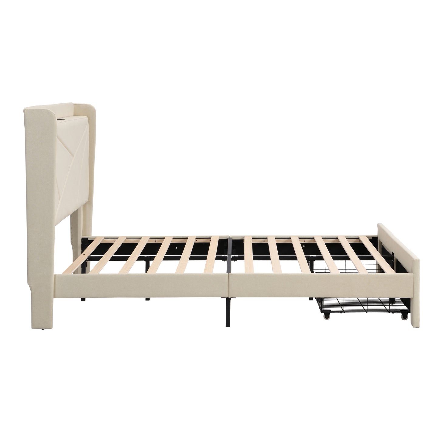 Craven Queen Size Bed Frame with 2 Storage Drawers - Beige