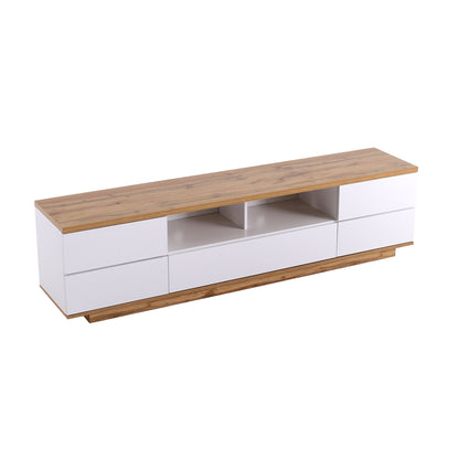 Dena Modern TV stand with Door Rebound Device - White+Natural