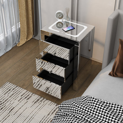 Dax Nightstand with Wireless Charging and Charging Ports - Silver