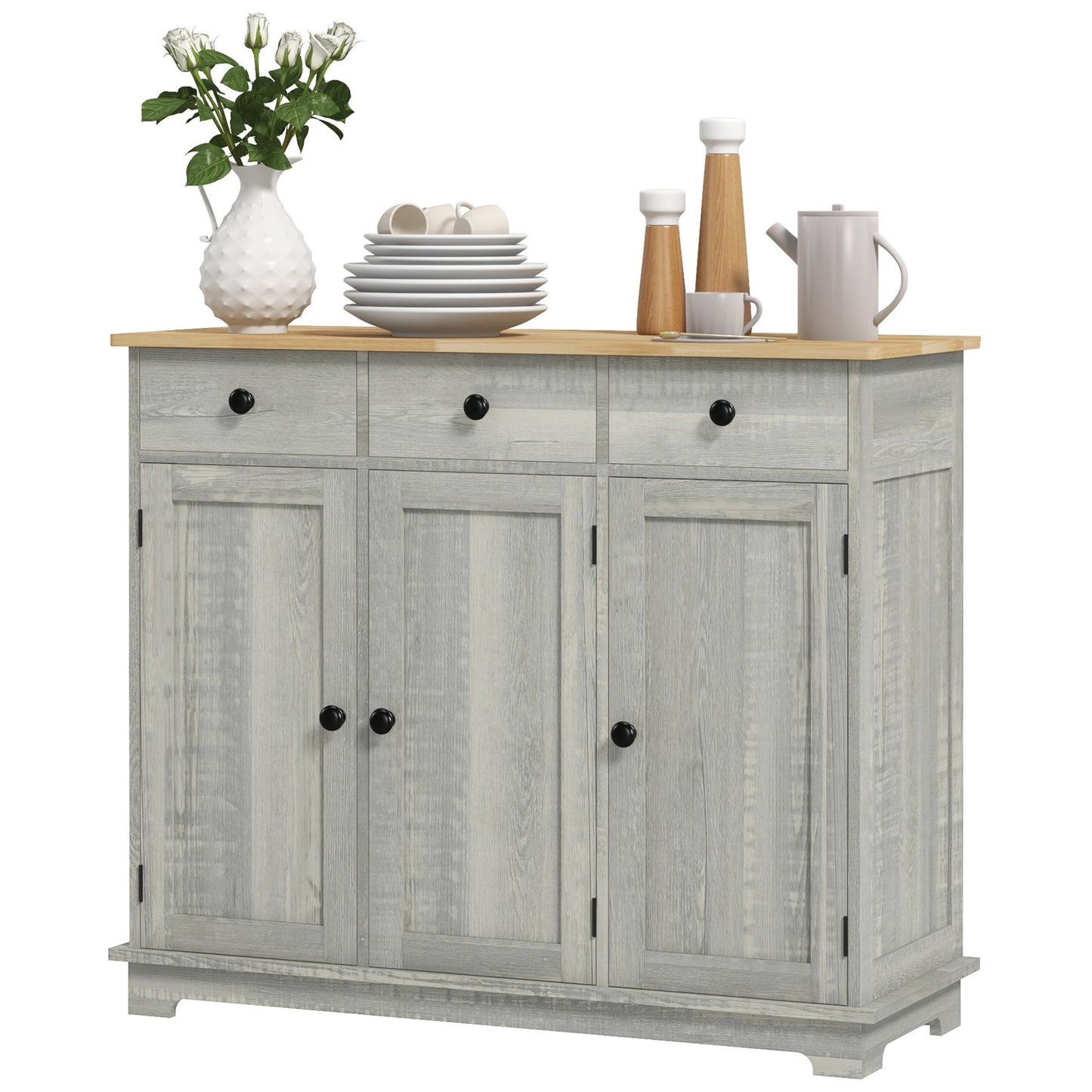 Taj Sideboard with Solid Wood Countertop - Light Gray