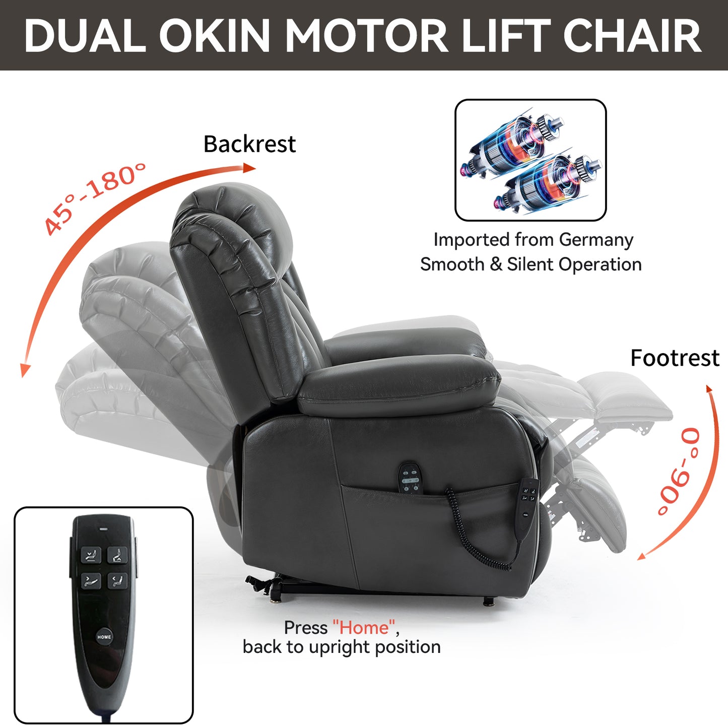 Brooklyn Dual Motor Power Lift Recliner Chair with Massage and Heating - Gray