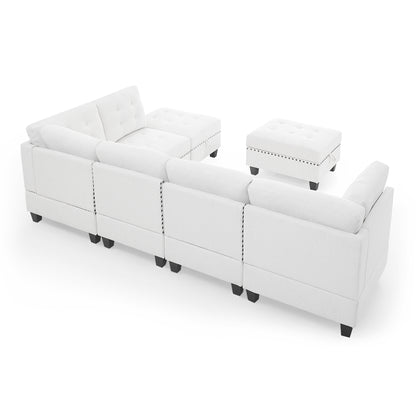 Molly Modular Sectional Sofa Three Single Chair ,Two Corner and Two Ottoman - Ivory