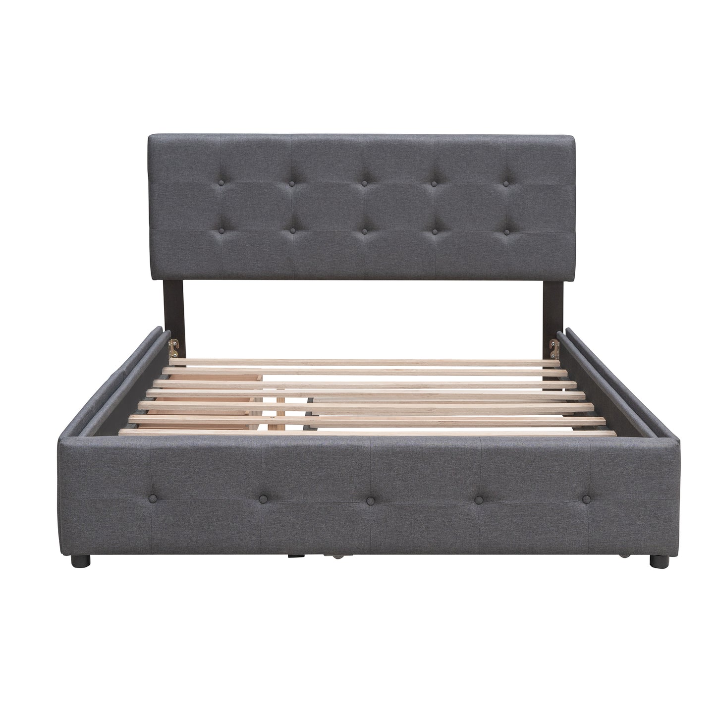 Draco Queen Size Platform Bed with 2 Drawers - Dark Gray