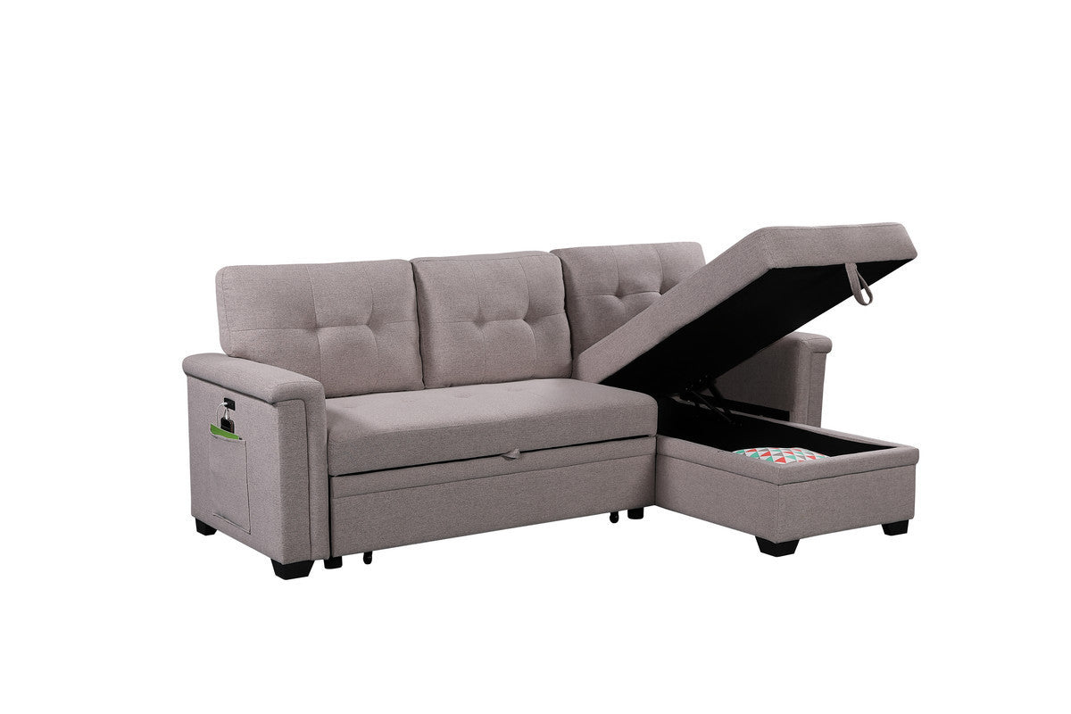 Nathan Reversible Sleeper Sectional Sofa with Storage and USB Charging Ports - Light Gray