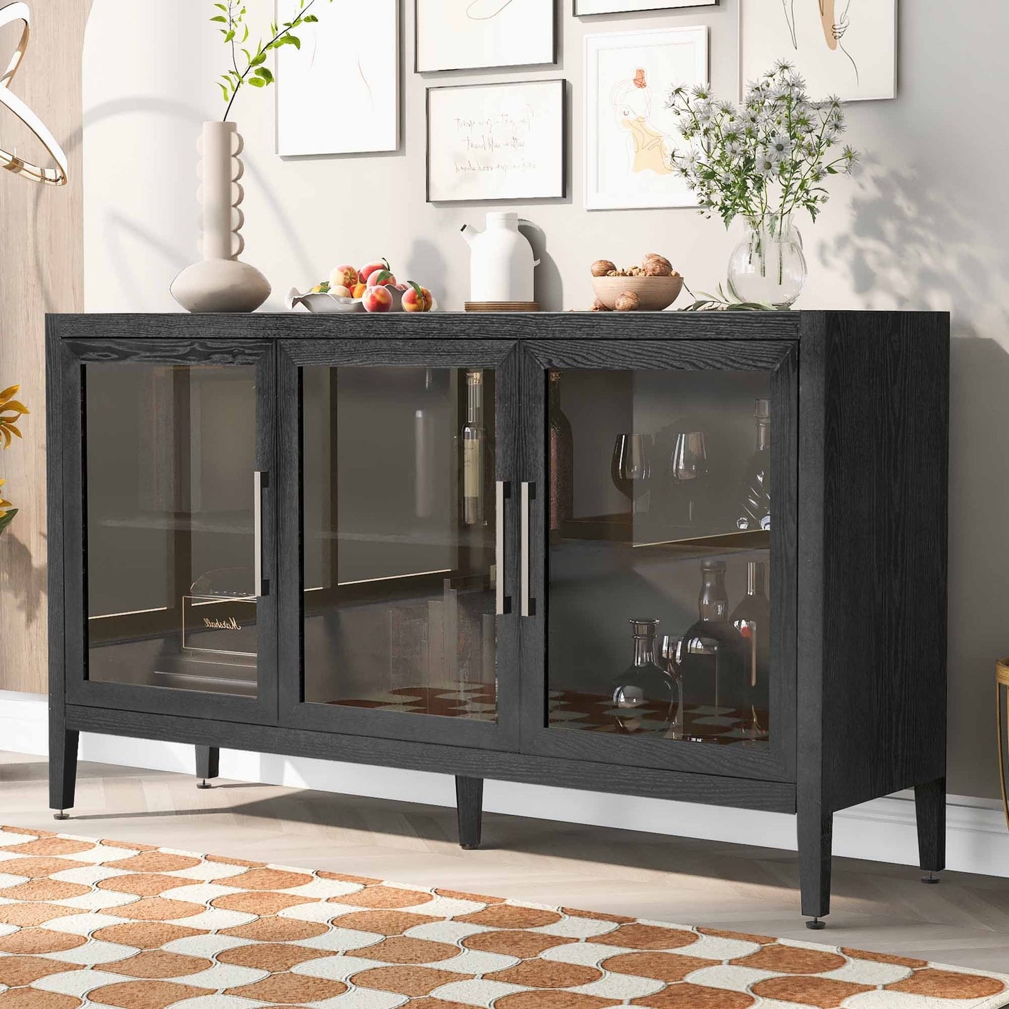 Finch Storage Cabinet with Tempered Glass - Black