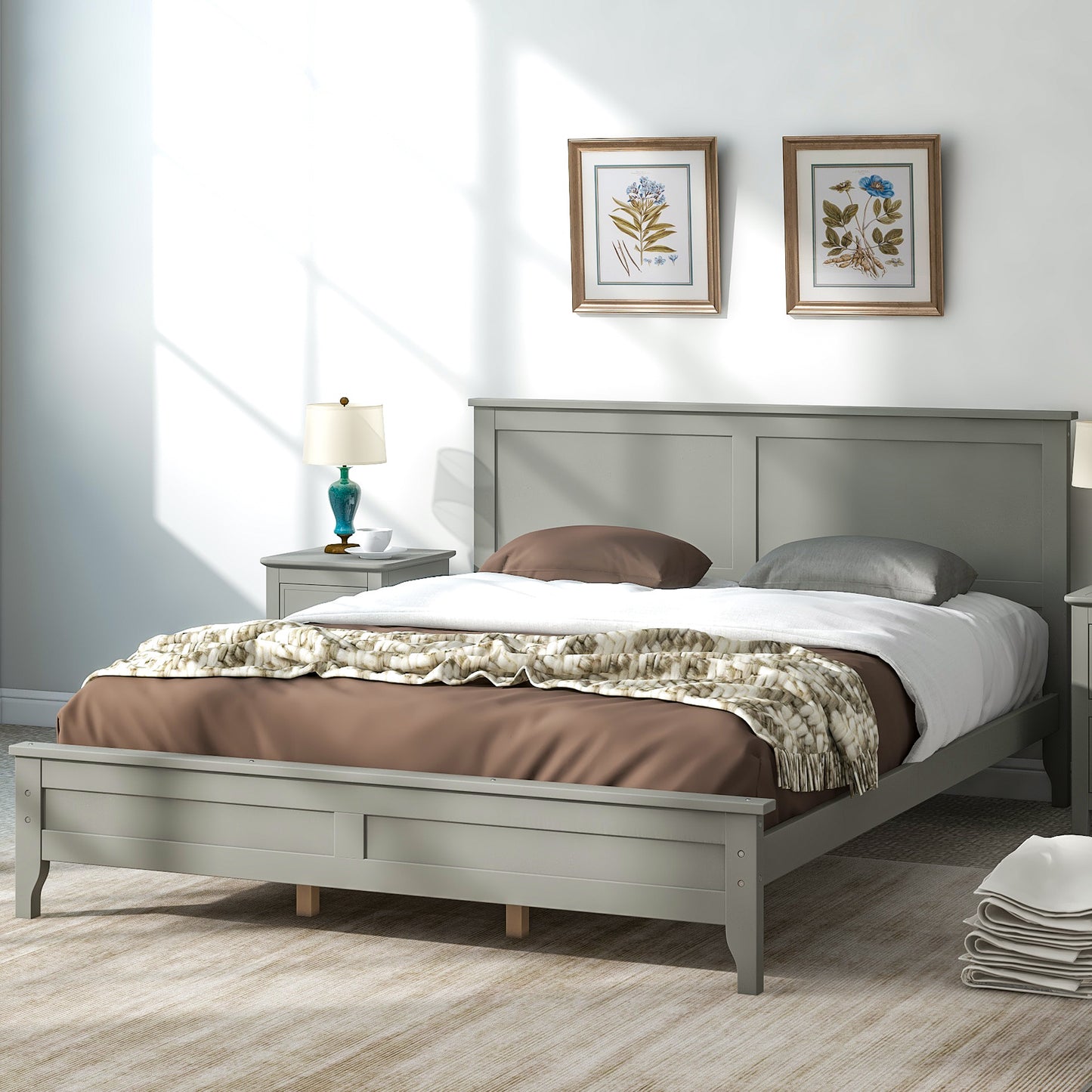 Miller Queen Size Platform Bed Frame - Gray