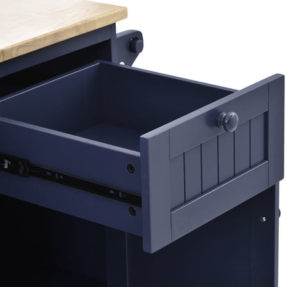 Retro Kitchen Island Cart with Storage Cabinet -Dark blue