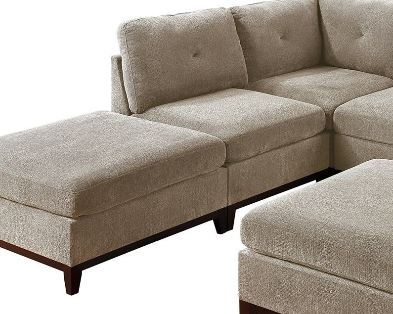 Khal Camel Chenille Fabric Modular Sectional 7pc Set 2x Corner Wedge 3x Armless Chairs and 2x Ottomans