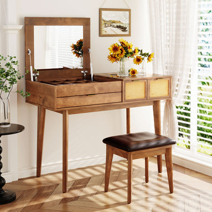 Volay Makeup Vanity Desk Set with Flip-top Mirror - Brown