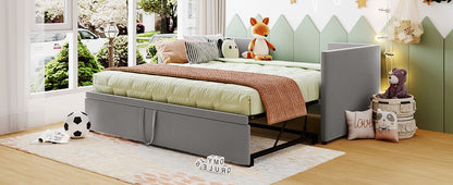 Toei Twin Size Upholstered daybed with Pop Up Trundle - Gray