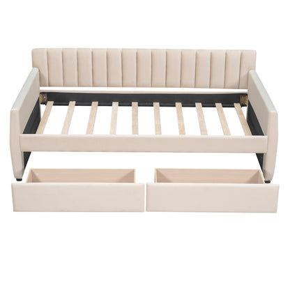 Xena Twin Size Upholstered Daybed with  Drawers - Beige