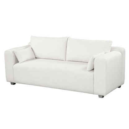 Fabric Sofa with 2 Pillows - White