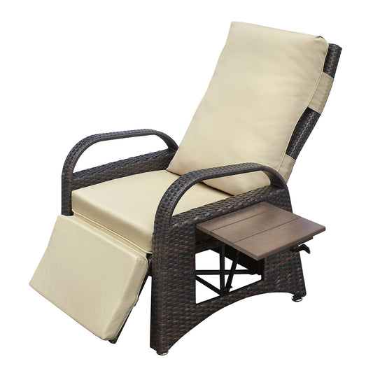 Russ Outdoor PE Wicker Adjustable Reclining Lounge Chair - Khaki