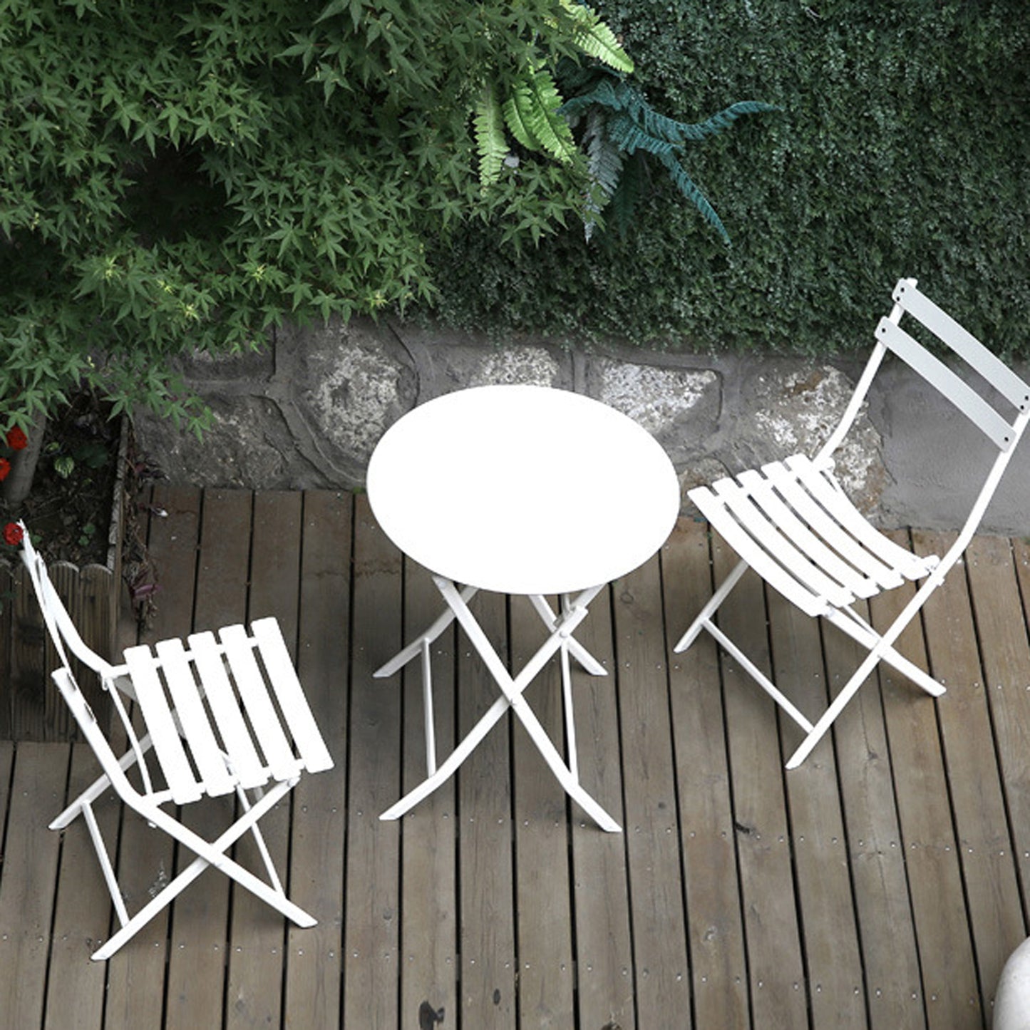 Davina 3 Pc Patio Bistro Set of Foldable Round Table and Chairs - White