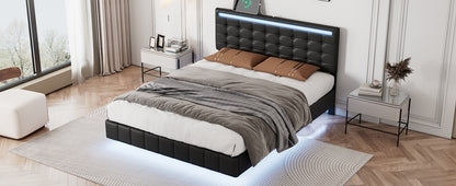 Marc Full Size Floating Bed Frame with LED - Black