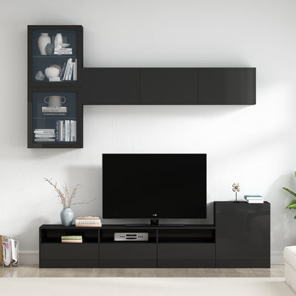 Sata TV Stand with Wall Mounted Floating Storage - Black