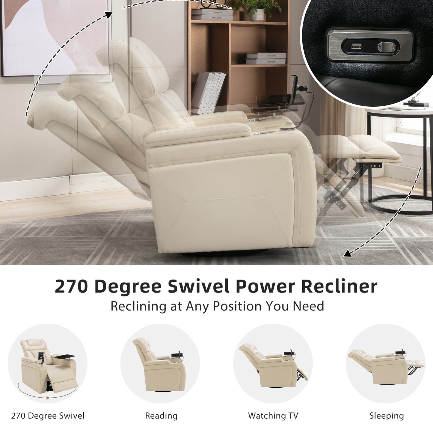 Comfort Max 270 Degree Swivel Power Recliner - White