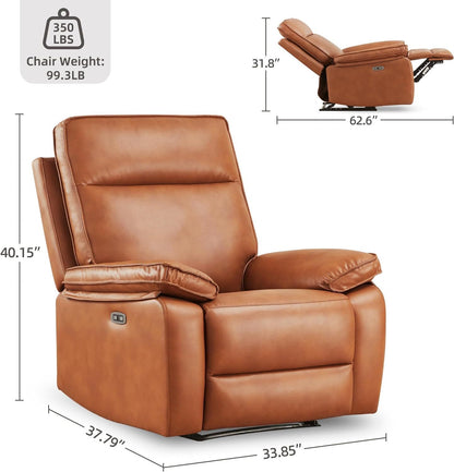 Emma Oversized Leather Power Recliner with USB Port - Caramel