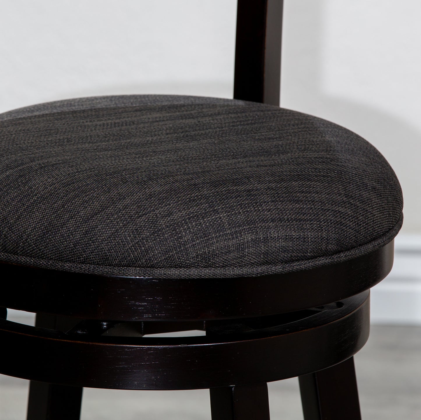 Counter Height Slat Back Swivel Stool, Espresso Finish, Charcoal Fabric Seat