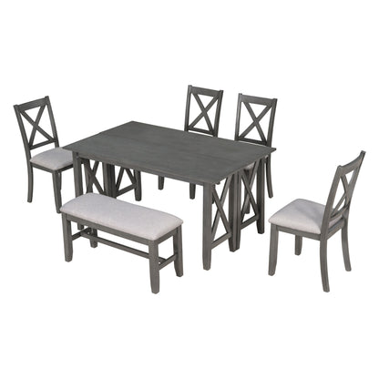 Stella 6pc Dining Set Solid Wood Table 4x Side Chairs And Bench - Gray