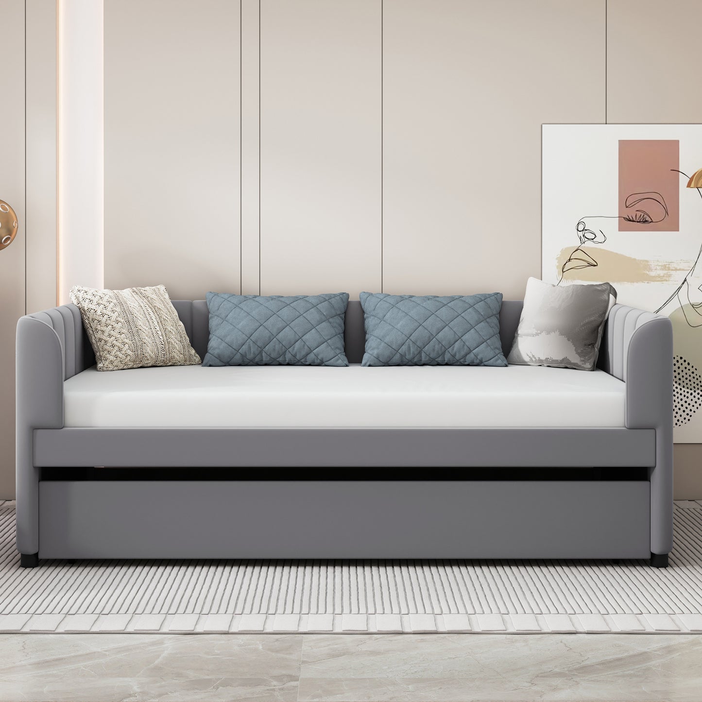 Tano Twin Size Upholstered Daybed with Trundle - Gray