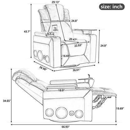 Otto PU Leather Power Recliner r with Surround Sound -Tray Table - Gray