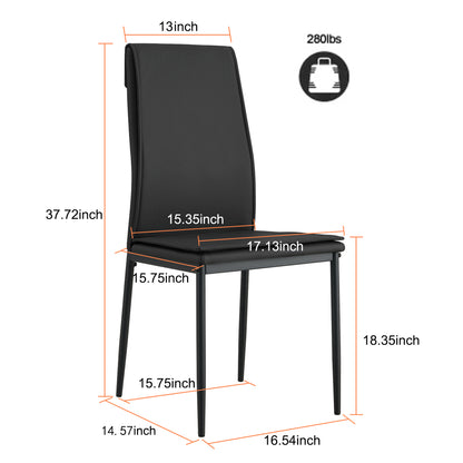 Carleton 5pc Dining Set Tempered Glass Table 4x Side Chairs - Black