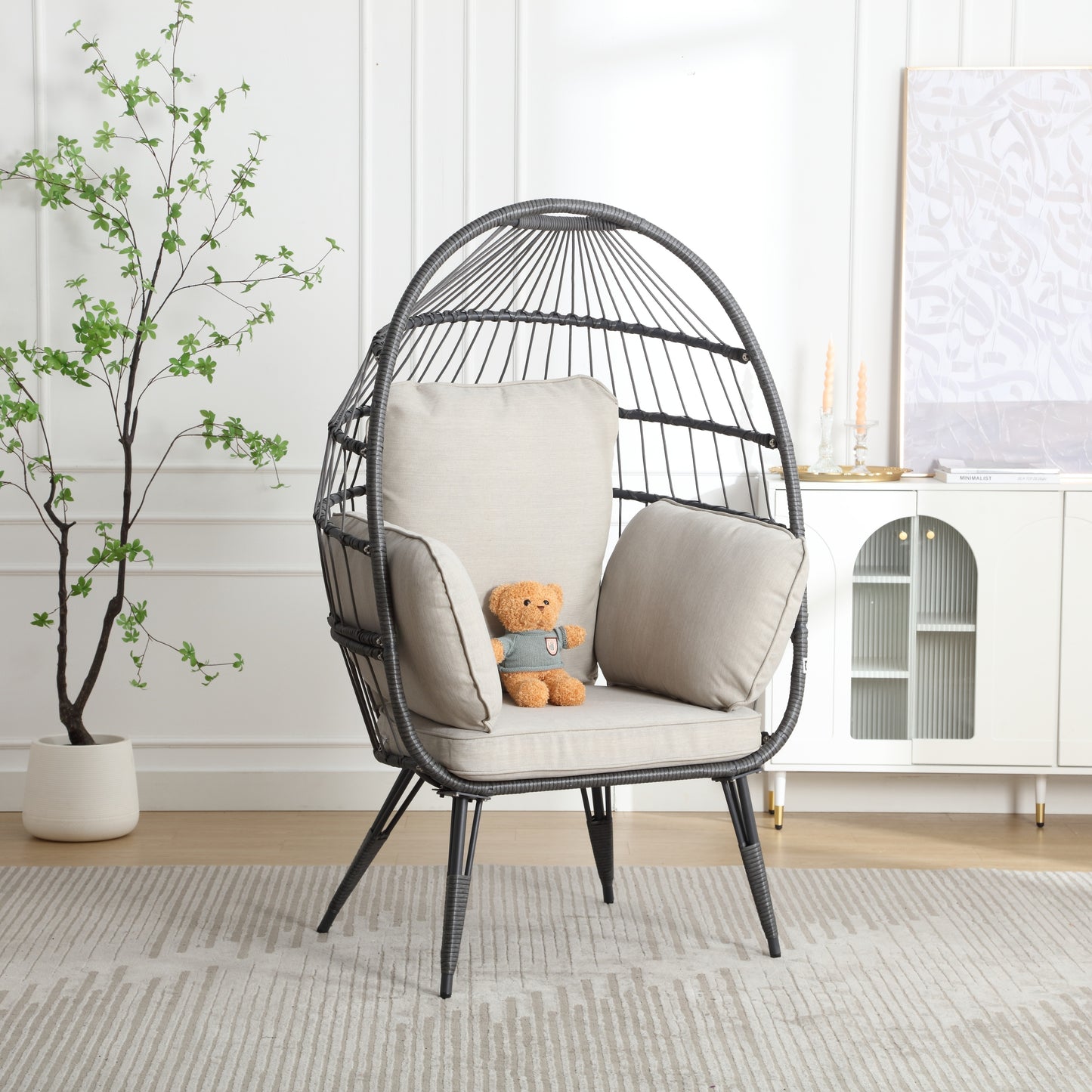 Mora Egg Wicker Outdoor Indoor Basket Chair - Beige