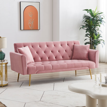 Kona Velvet Futon Sofa Bed with Metal Legs - Pink