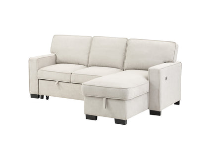 Estelle Fabric Reversible Sleeper Sectional with Drop-Down Table - Beige