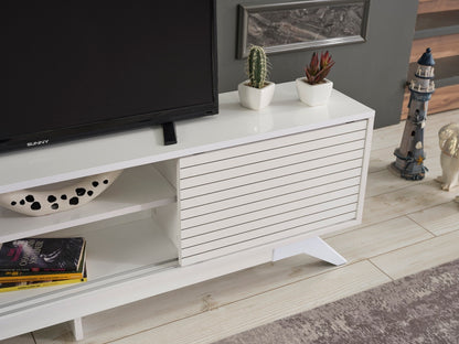 Luxia Mid Century Modern TV Stand 2 Sliding Door- White