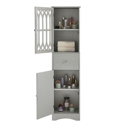 Statured Bathroom Cabinet with Drawer and Doors - Gray