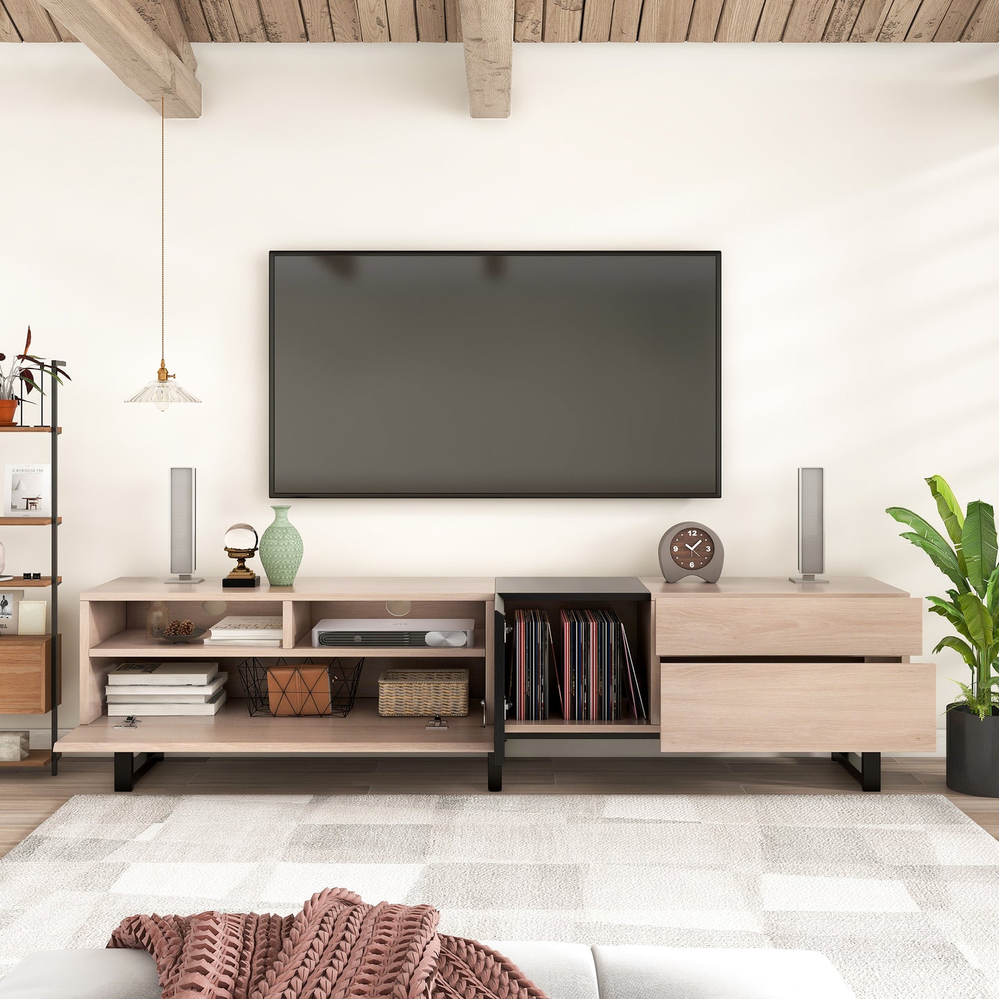 Vato Modern TV Stand Entertainment Center - Natural