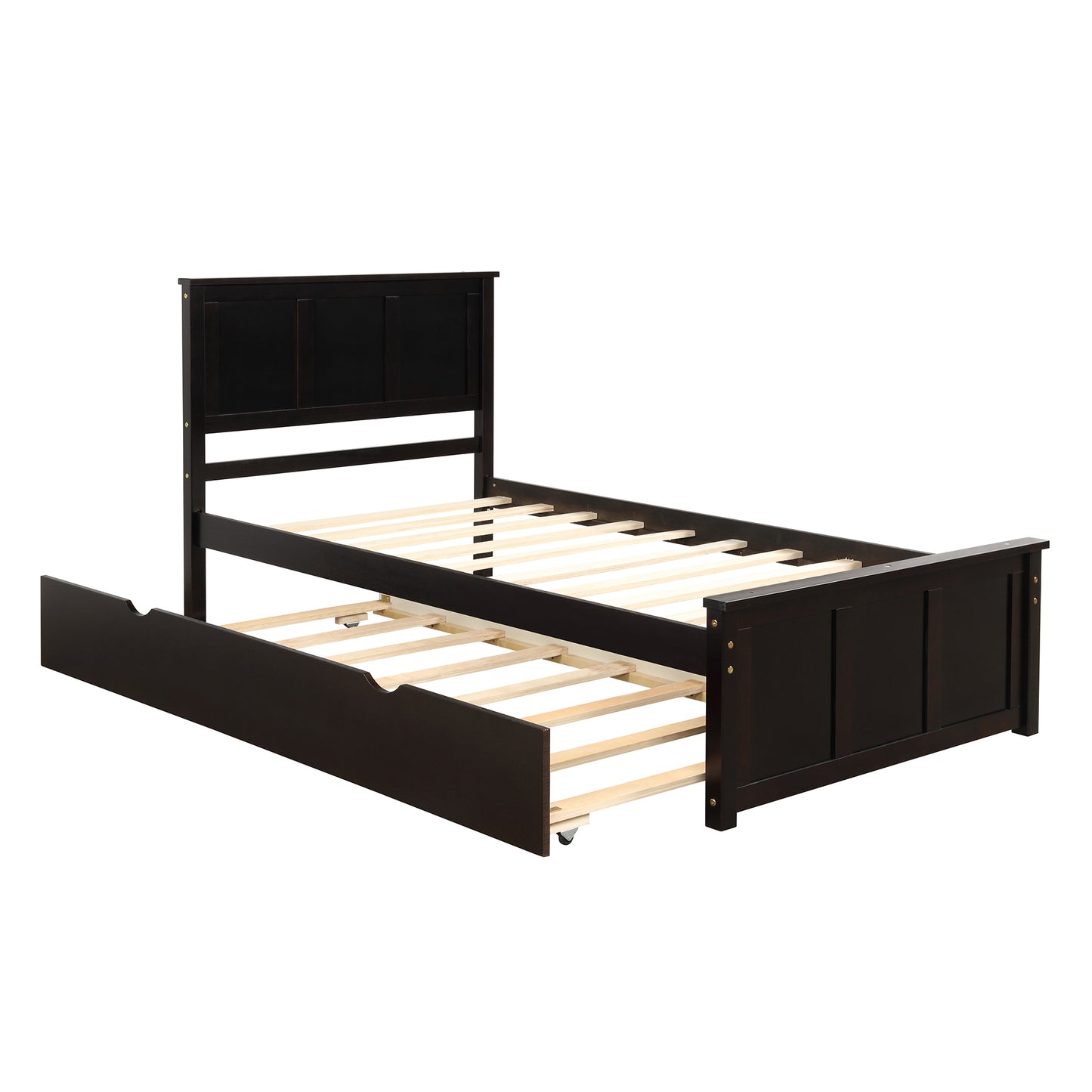 Iso Twin Size Platform Bed with Twin Size Trundle - Espresso